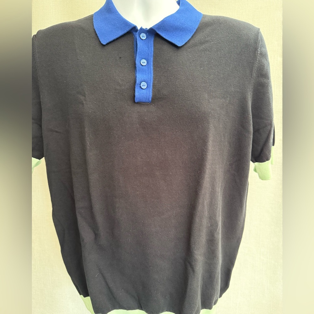 New Men's Max n Chester Black Polo Shirt with Blue Collar